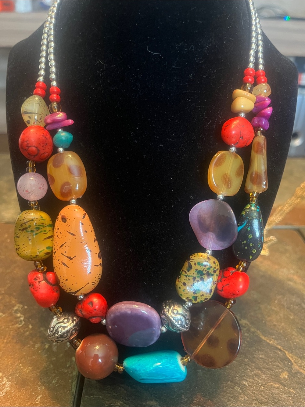 Multicolor Statement Beaded Necklace - Artisan Women Jewelry - Picture 5 of 8